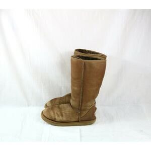 UGG Boots 8 Metallic Bronze Classic Tall Leather Sheepskin Lined Shoes 5823